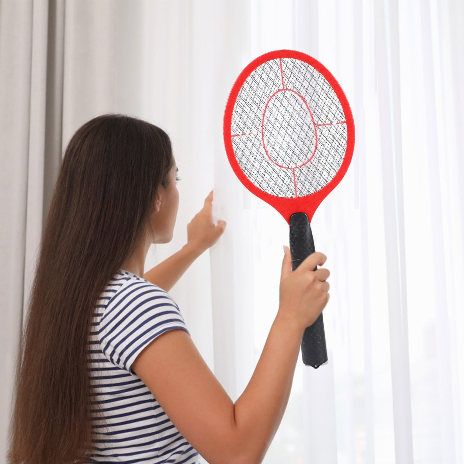 Electric Fly Swatter Bug Zapper, Rechargeable Handheld Mosquito Racket with 3-Layer Safety Mesh, Battery Operated Insect Killer for Indoor Outdoor Use, Large Size Tennis Killing Zap