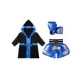 thumbnail image 3 of Doomiva Unisex Kids Boxing Uniform Satin Long Hooded Boxing Robe with Waistband Muay Thai Shorts And Boxer Gloves Set Black&Blue 16, 3 of 5