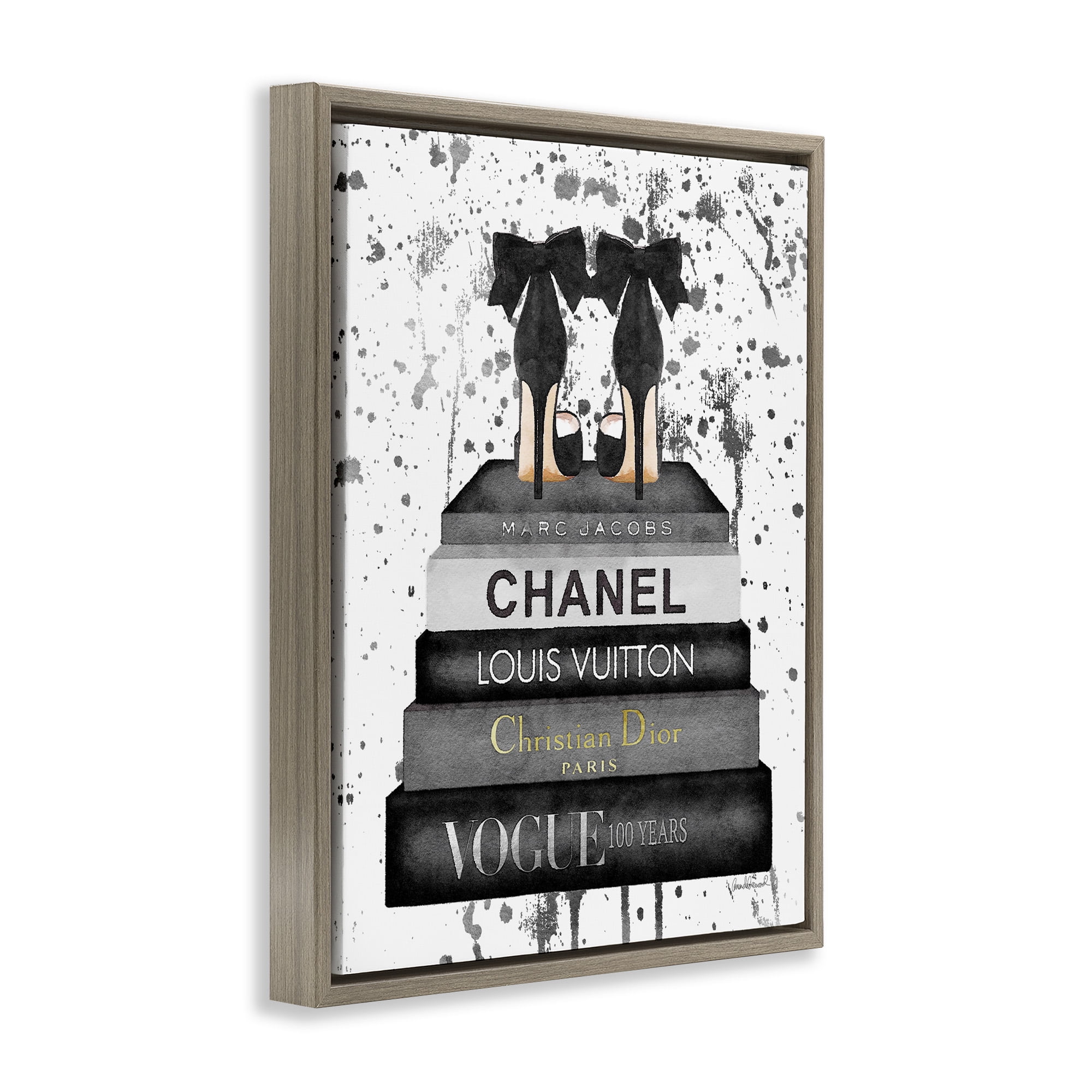 Stupell Industries Glam Fashion Books & Heels Beauty & Fashion Painting Brown Floater Framed Canvas Art Print Wall Art, 17 x 21