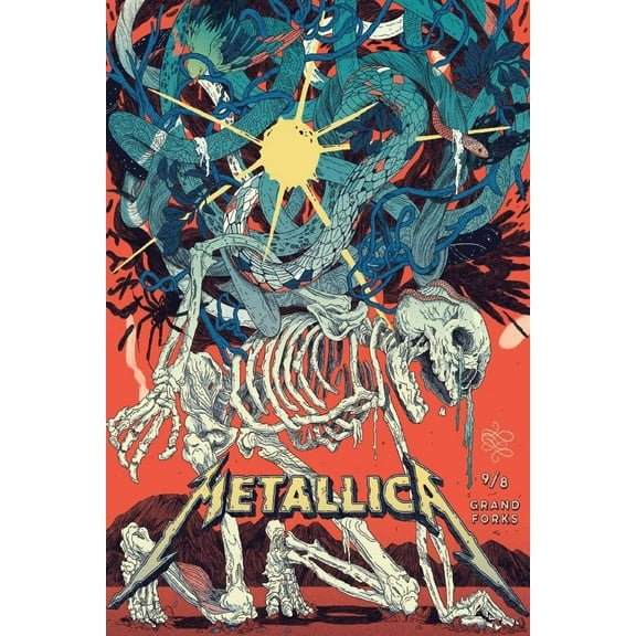 BUY ART FOR LESS Officially Licensed Metallica Grand Forks Skeleton Crawl 24 x 36 Inch Art Poster - Decorative Print - Poster Paper - Ready to Frame