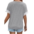 thumbnail image 4 of HUBERY Women Strappy V Neck Lace Patchwork Short Sleeve Solid Color Top, 4 of 5