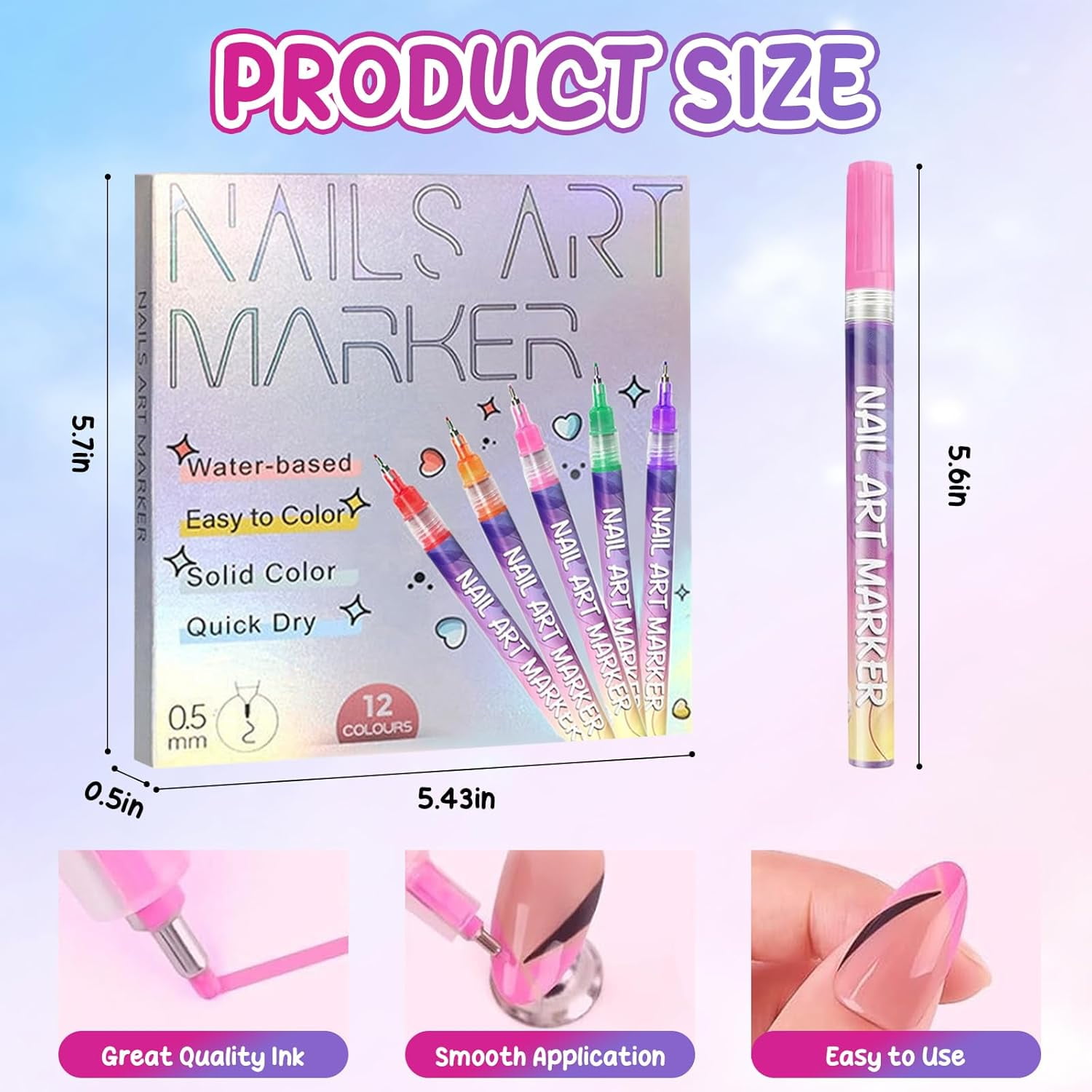 Acrylic Paint Pen for Nail Painting,Professional 12-Color Nail Art Marker Set with 0.5mm/0.01in Fine Metal Tip,Quick-Drying for Intricate Designs,Eco-Friendly PP Body,Perfect for DIY Nail Creativity
