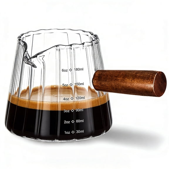Espresso Cups 6OZ, Espresso Shot Glass with V-Shaped Mouth and Handle, Glass Measuring Cup & Milk Frothing Pitcher for Coffee, Tea, Maple Syrup