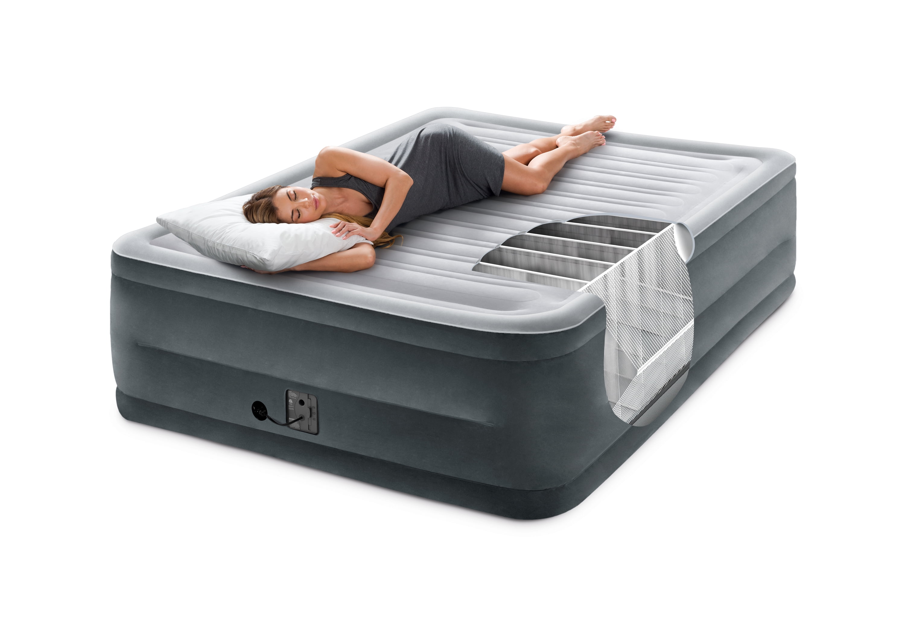 Queen Size Air Bed Mattress Intex 22 Built-In Electric Pump Raised Firm Guest 