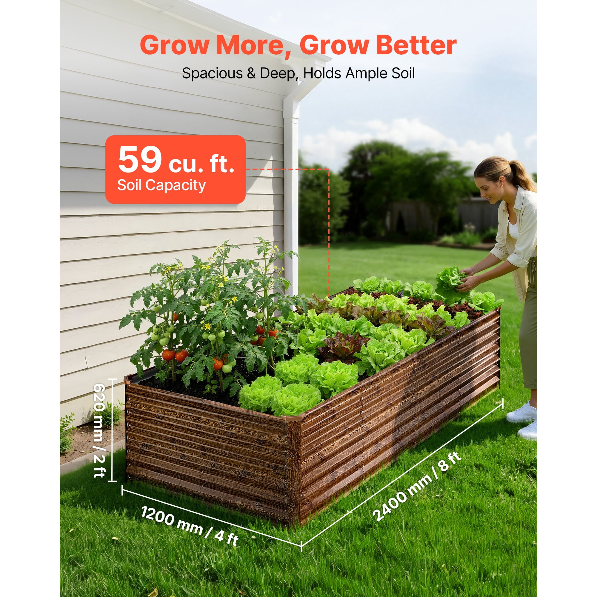 KFFKFF Galvanized Metal Raised Garden Bed, 8 x 4 x 2 ft, Rectangular Outdoor Planter Box Kit, Bottomless Elevated Planting Box with Gloves, Alu-Zinc Coating, Ideal for Flowers and Vegetables