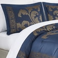 thumbnail image 4 of Chezmoi Collection Valor 7-Piece Bed in a Bag King, Navy/Gold Luxury Jacquard Floral Comforter with Sheets Set for All Season, 4 of 8