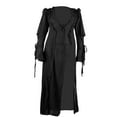 thumbnail image 1 of Women Long Split Dress Long Sleeve Deep Neck Drawstring Ruffle Dress, 1 of 8