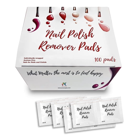 Nail Polish Remover Pads Pack of 100 Wipes, 2 ply Ethyl Acetate Fingernail Non Acetone Advanced Nail Polish Remover Pads with Aloe Panthenol