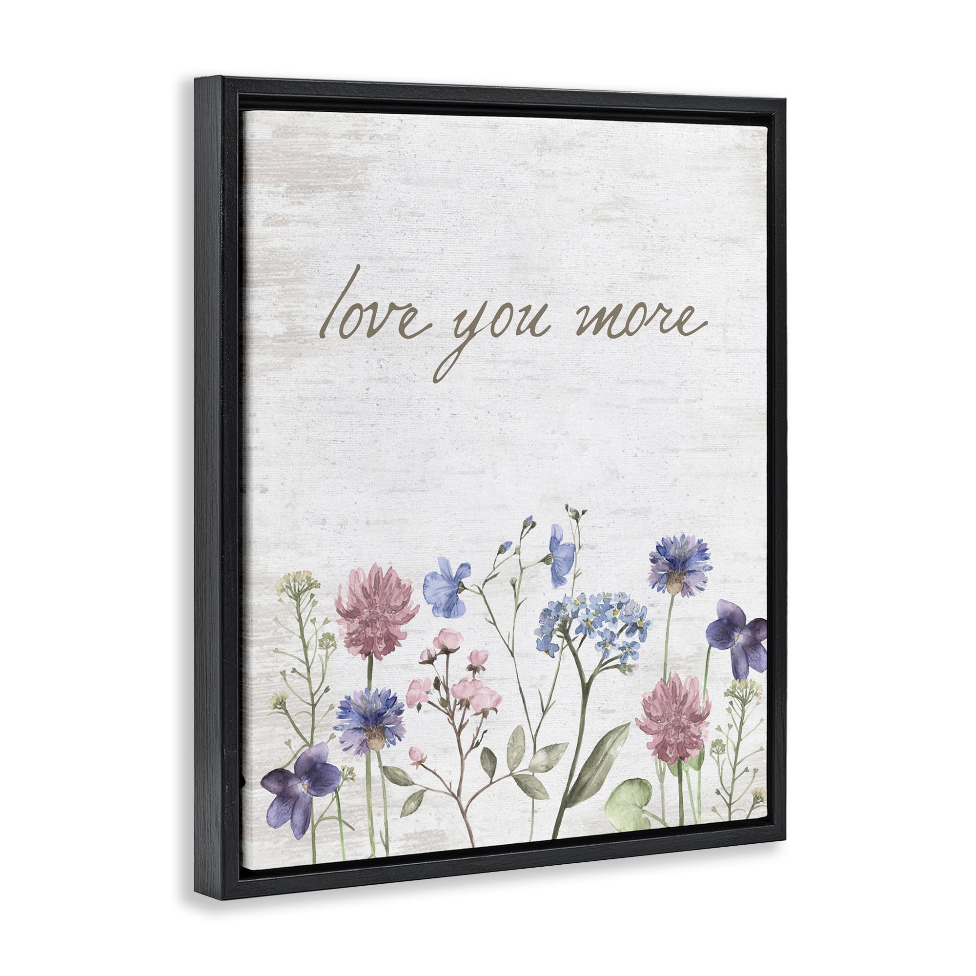 Love You More Wildflowers Black Framed Floater Canvas Wall Art, design by Lettered and Lined