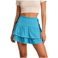 thumbnail image 1 of TaTaai Women's Solid High Waisted A-Line Mini Skirt Tiered Ruffle Tie Waist Double Layer Hem Vintage Style for Casual Summer Daily Wear Gift, 1 of 5