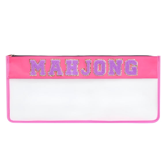 BESTSKY Large Mahjong Tile Bag with Zipper Closure,Pink Glitter Letters,Durable Storage Case for Mahjong Sets and Accessories