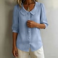 thumbnail image 6 of GERsome 3/4 Sleeve Shirts for Women Button Down Crew Neck Collared Tops Casual Work Summer Blouses,Sky Blue,Size S, 6 of 9