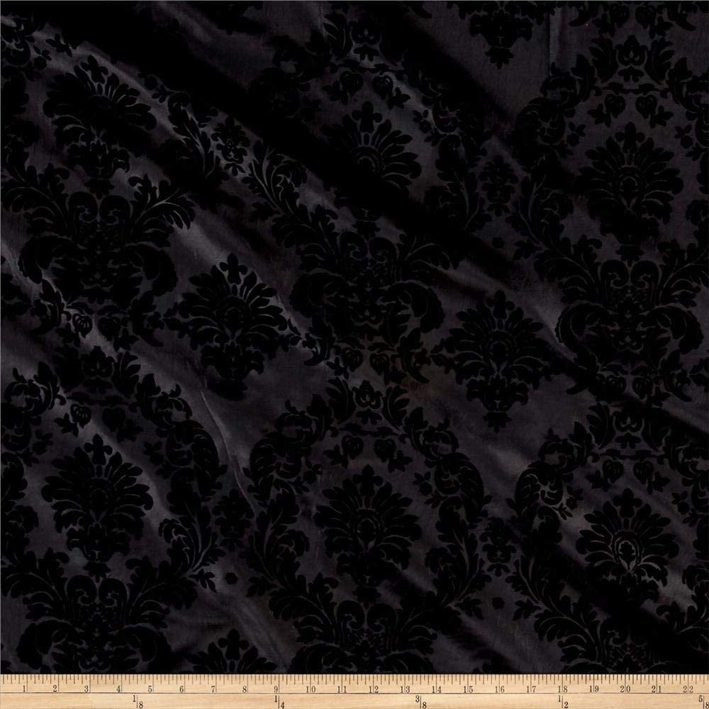 Lilly Craft Flocked Damask Taffetta Black on Black Fabric 58-60' Wide and Sold by the Yard