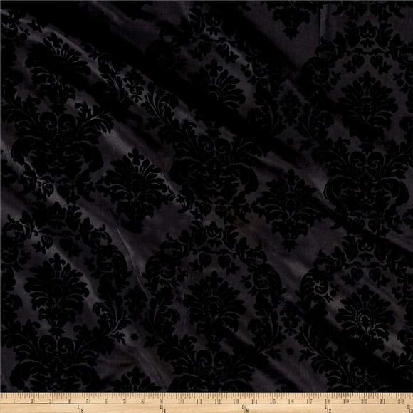 Lilly Craft Flocked Damask Taffetta Black on Black Fabric 58-60" Wide and Sold by the Yard
