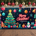 thumbnail image 6 of Neon Light Christmas Banner Christmas Tree Merry Christmas Display Colorful Ornaments Snowflake Pattern Xmas Backdrop for Christmas Party New Year Celebration Holiday Gathering, 6 of 9