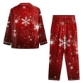 thumbnail image 4 of Women's Christmas Printed Loose Home Casual 2-Piece Set: Long Sleeve Button-Up Top & Wide Leg Pants, Burgundy, Size XXXL, 4 of 4