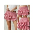 thumbnail image 3 of Yunliwuli Womens Tiered Ruffled Short Skirts Plaid Print Smocked Waist Lacy Trim Cute Mini Skirts, 3 of 8
