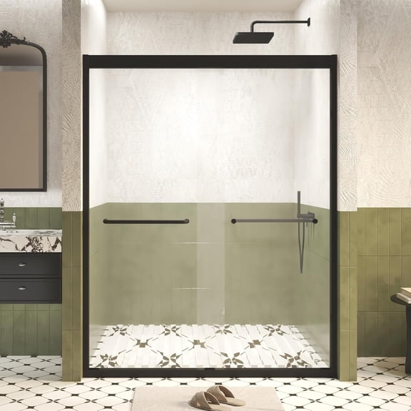 50-54"W x 72"H Double Sliding Shower Door, 1/4 Inch (6mm) Tempered Glass with Explosion-Proof Film, Matte Black