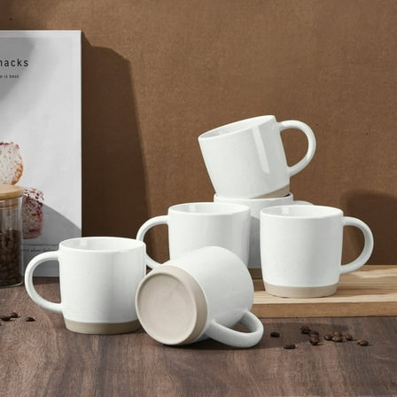 Vesteel Coffee Mugs Set of 6, 11oz Ceramic Coffee Cups Set with Makeup Clay for Coffee Tea Milk, Mug Gifts for Thanksgiving Day Anniversary, Speckled White