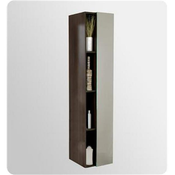 Gray Oak Bathroom Linen Side Cabinet with 4 Cubby Holes & Mirror
