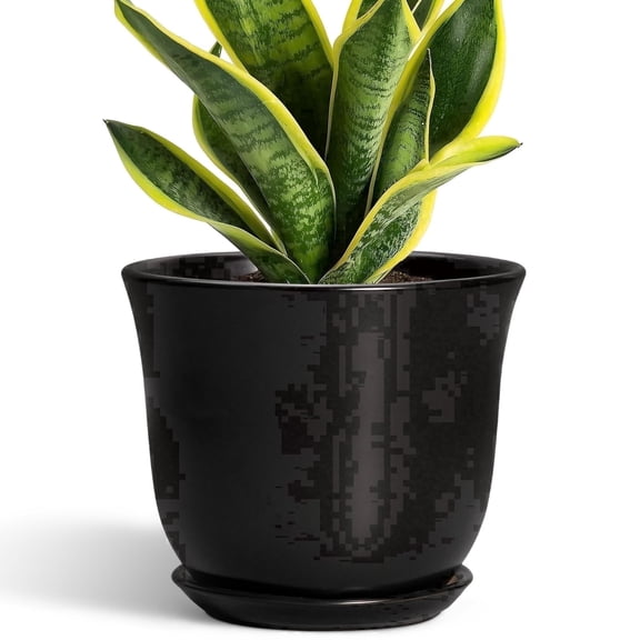 Ordivic 8 Inch Black Ceramic Planter with Drainage Hole and Saucer – Round Modern Flower Pot for Indoor Outdoor Plants, Gift for Plant Lovers, Home Garden Patio Decor