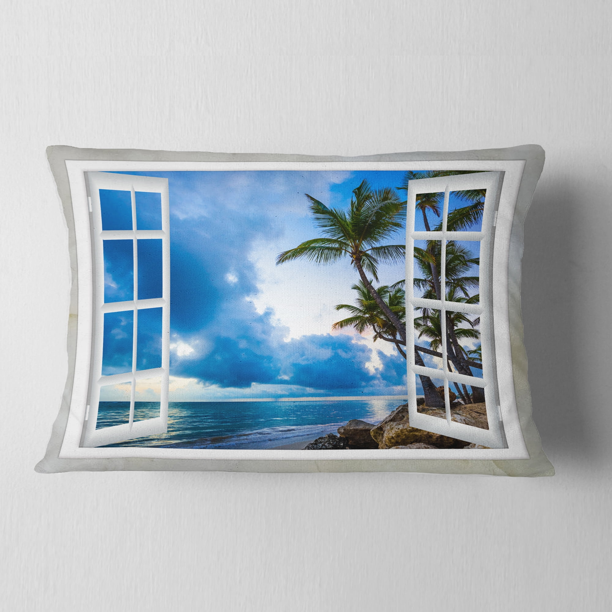 Designart 12" x 20" Blue Polyester Throw Pillow