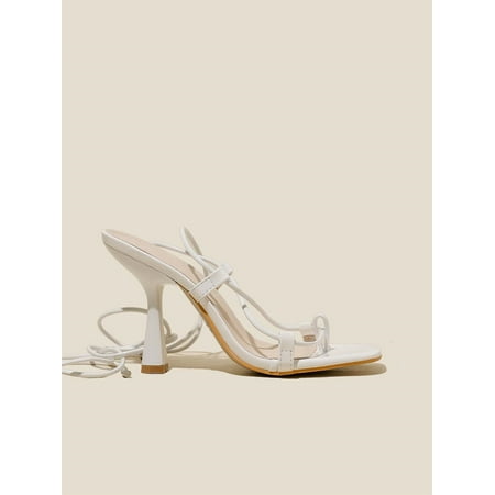 

Women s Thin Strap Leg Tie Heeled Sandals White EUR41(10)