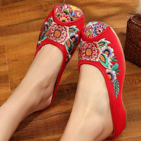 

EQWLJWE Women Cloth Shoes Sandals National Embroidered Tendon Soles Flowers Slippers Women s Slippers Holiday Clearance