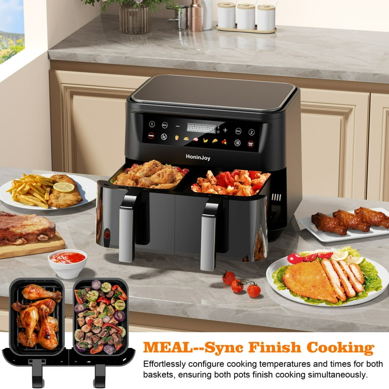 JON JON 10.1インチ HoninJoy 10 QT Dual Basket Air Fryer, 10-in-1 with Visible Window