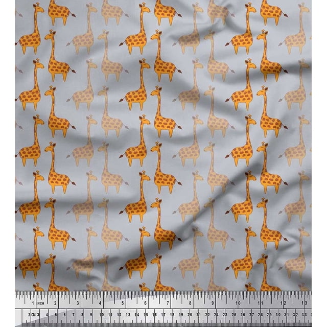 Soimoi Rayon Crepe Fabric Giraffe Kids Print Fabric by The Yard 46 Inch Wide