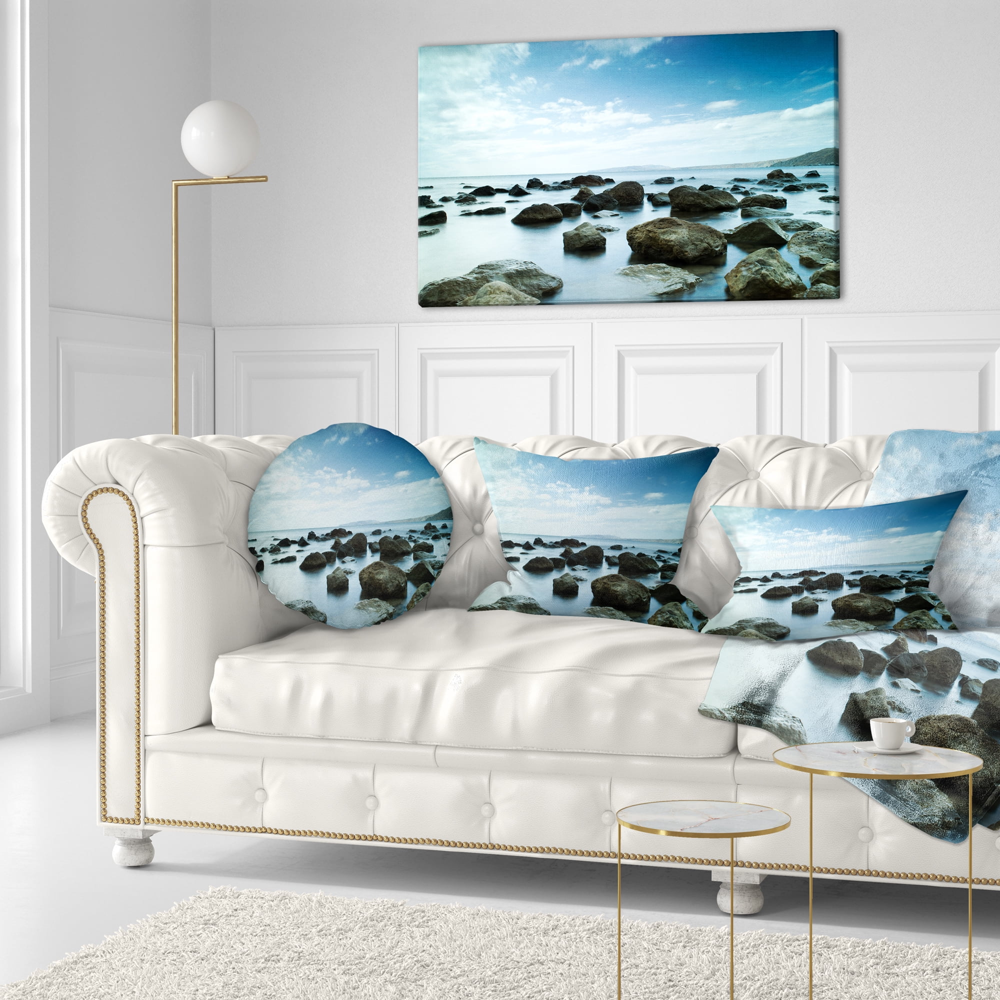 Designart Sleeping Sea Under Blue Sky - Landscape Photo Throw Pillow - 12x20