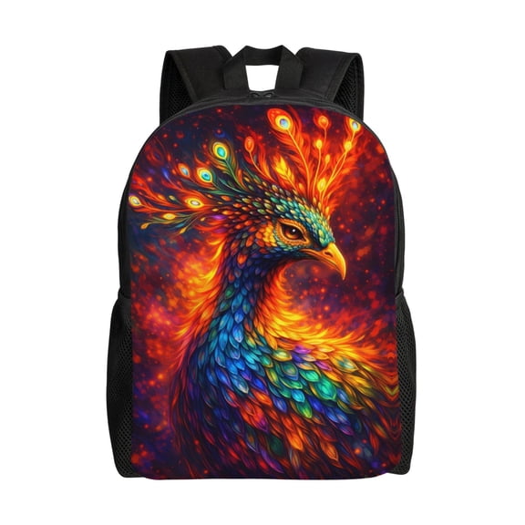 Vibrant Peacock Backpack Full Front Print Travel Laptop Bag for Men and Women