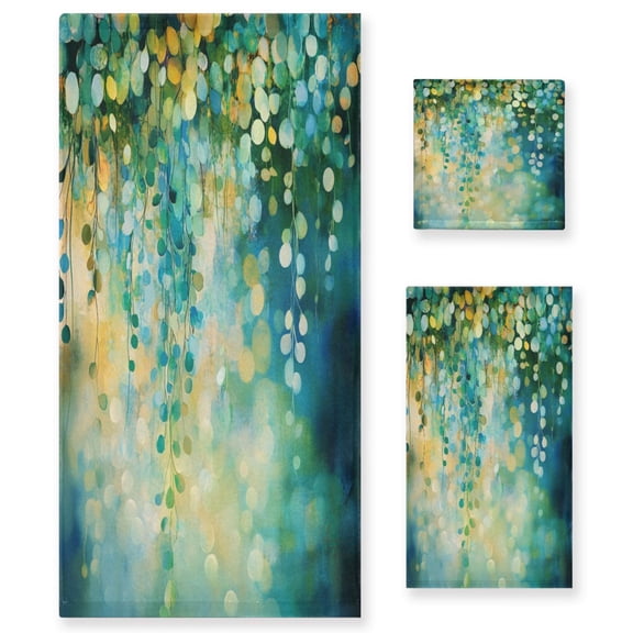 Wobogo Green Flower Leaves Ultra Soft 3 Pack Cotton Towel Set Includes 1 Bath Towel 1 Face Towel and 1 Washcloth for Everyday Use Lightweight and Compact