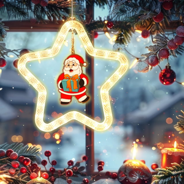 Xihbxyly Luces Colgantes Navideñas con Efecto de Caballo Corriendo, Decoración de Ventana con Led de Colores, Diseño Acrílico Festivo, Decoración Navideña para El Hogar, Funciona con Pilas, Tamaño de
