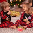 thumbnail image 5 of PatPat Merry Christmas Pajamas Family Matching 2 Piece Holiday Pjs Sets with Christmas Socks Elk Plaid Splice Long Sleeve Sleepwear for Kids Girls Boys, Red Plaid, 4-5 Years, 5 of 15