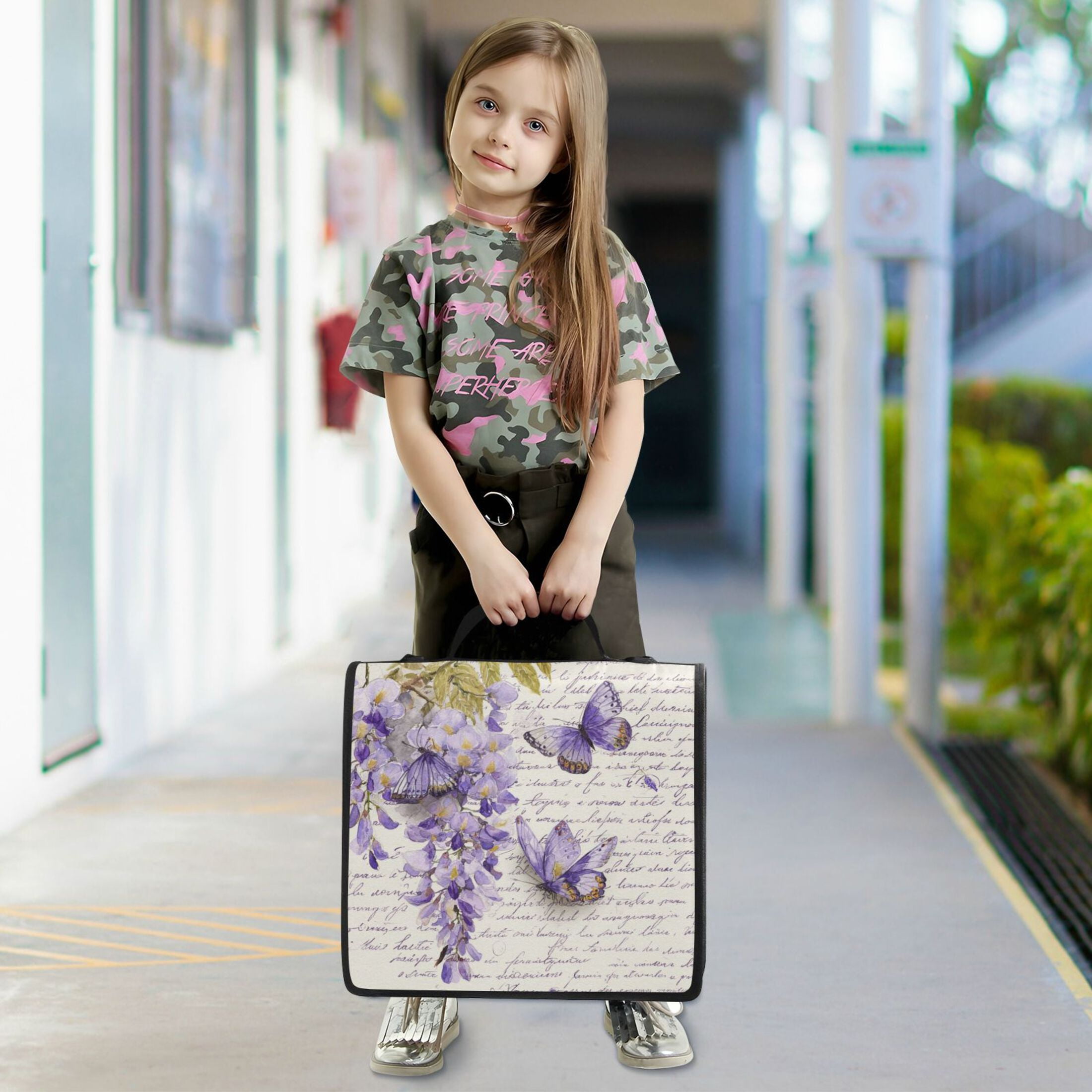 Zipper Binder 3 Rings Stationery Office Files Daily Organizer File Folder Storage Bag Butterflies and Wisteria Flowers