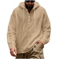 thumbnail image 3 of Horkkom Linen Shirts for Men Long Sleeve Solid Color Button Down Shirt Summer Casual Loose Shirts with Hood Drawstring L, 3 of 8