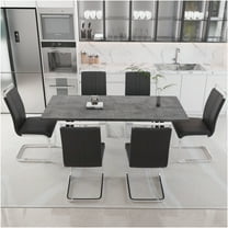 JERFIT 6-Piece Expandable Dining Table Set with C-Shaped Chairs, Faux Leather Upholstery, Modern Kitchen Furniture for 4-6 People, Grey