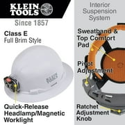 Klein Tools 60406RL Non-Vented Full Brim Hard Hat with Rechargeable Headlamp - White