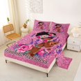 thumbnail image 2 of Castle Fairy Glamorous Afro Woman Bed Sheets 4-Piece,Glitter Pink Lavender Flower Full Size Sheets,Pink Purple,1 Fitted Sheet, 1 Flat Sheet and 2 Pillowcases, 2 of 6