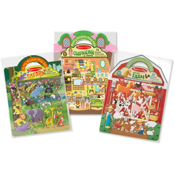 Melissa and Doug Puffy Sticker Activity Books Set, Farm, Safari and Chipmunk