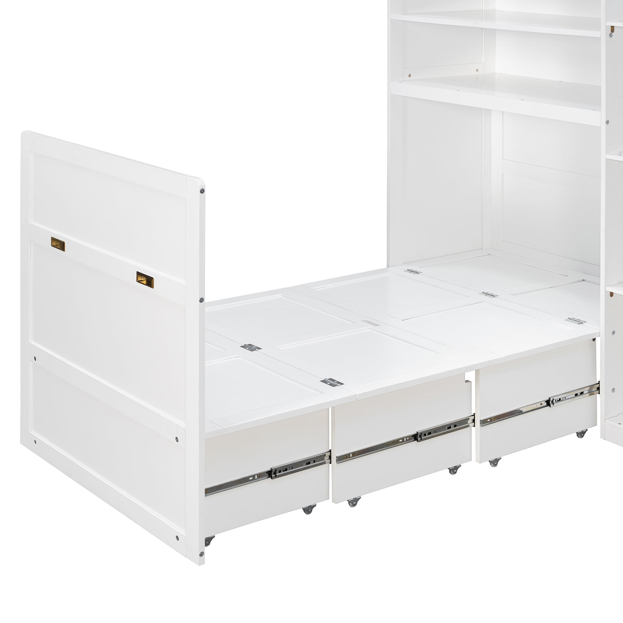 Twin Size Murphy Bed with Wardrobe, Storage Shelves and 5-Tier LED Open Shelves for Small Space, Guest Room