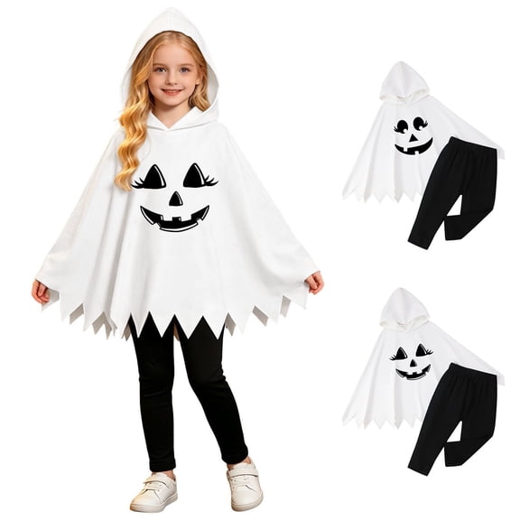 Halloween Costume Girl Unisex Ghost Face Costume Kids Hooded Cape Pants Two Piece Set Boys Costume 4-5 Years