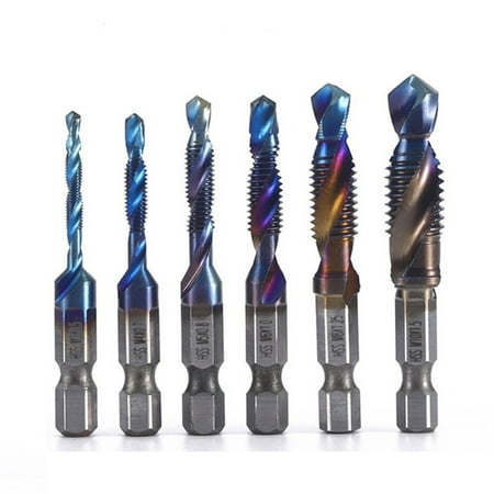 

6Pcs Titanium Plated Hex Shank HSS Screw Thread Metric Tap Drill Compound tap