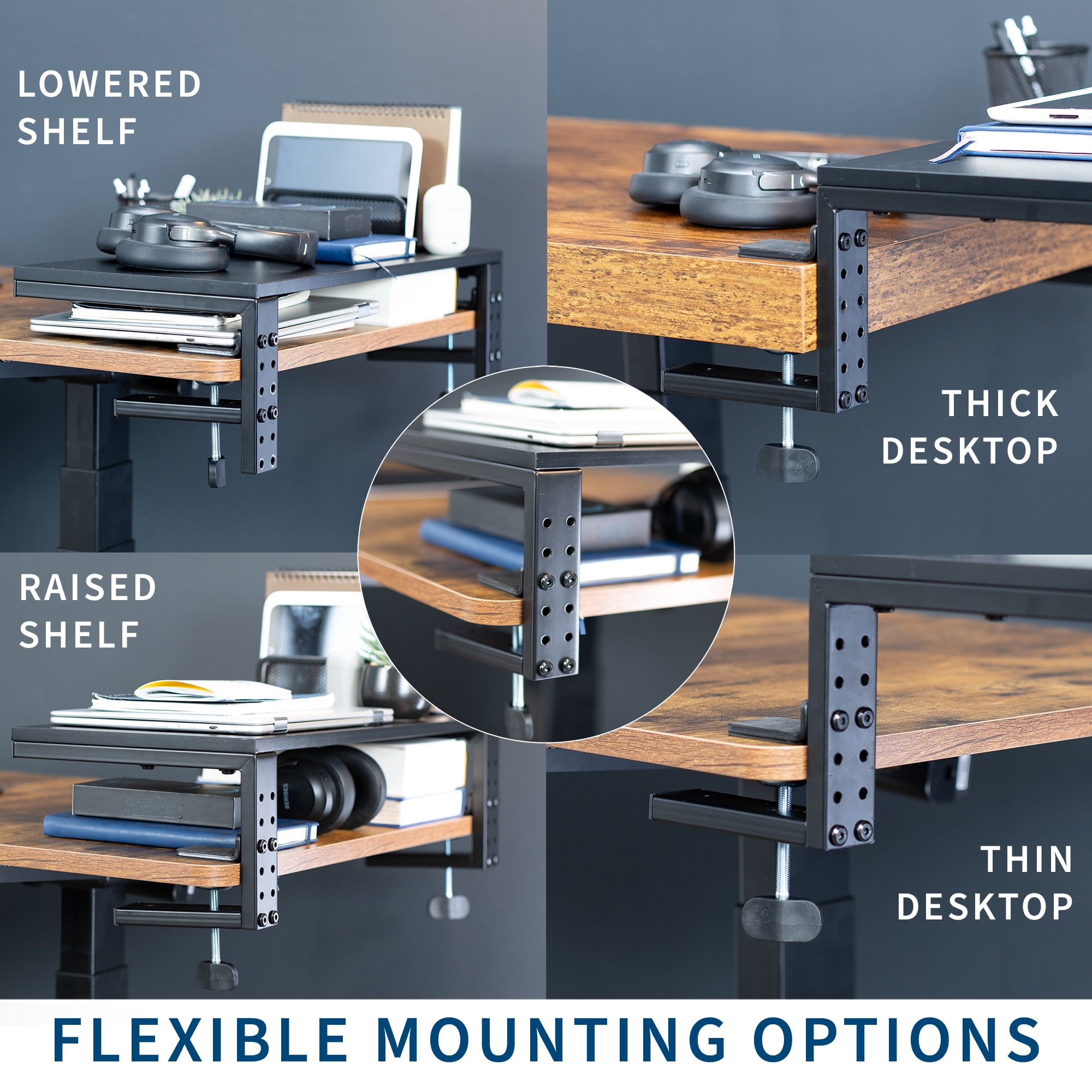 VIVO Black 22" Clamp-on Desk Extension Shelf for Monitor, Laptop, Printer