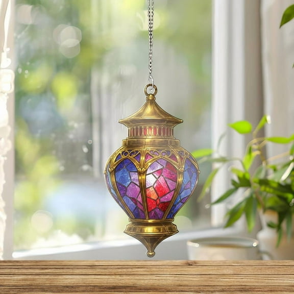 ViciArt Moroccan Lantern Acrylic Suncatcher – 4" Faux Stained Glass Window Hanging Decor