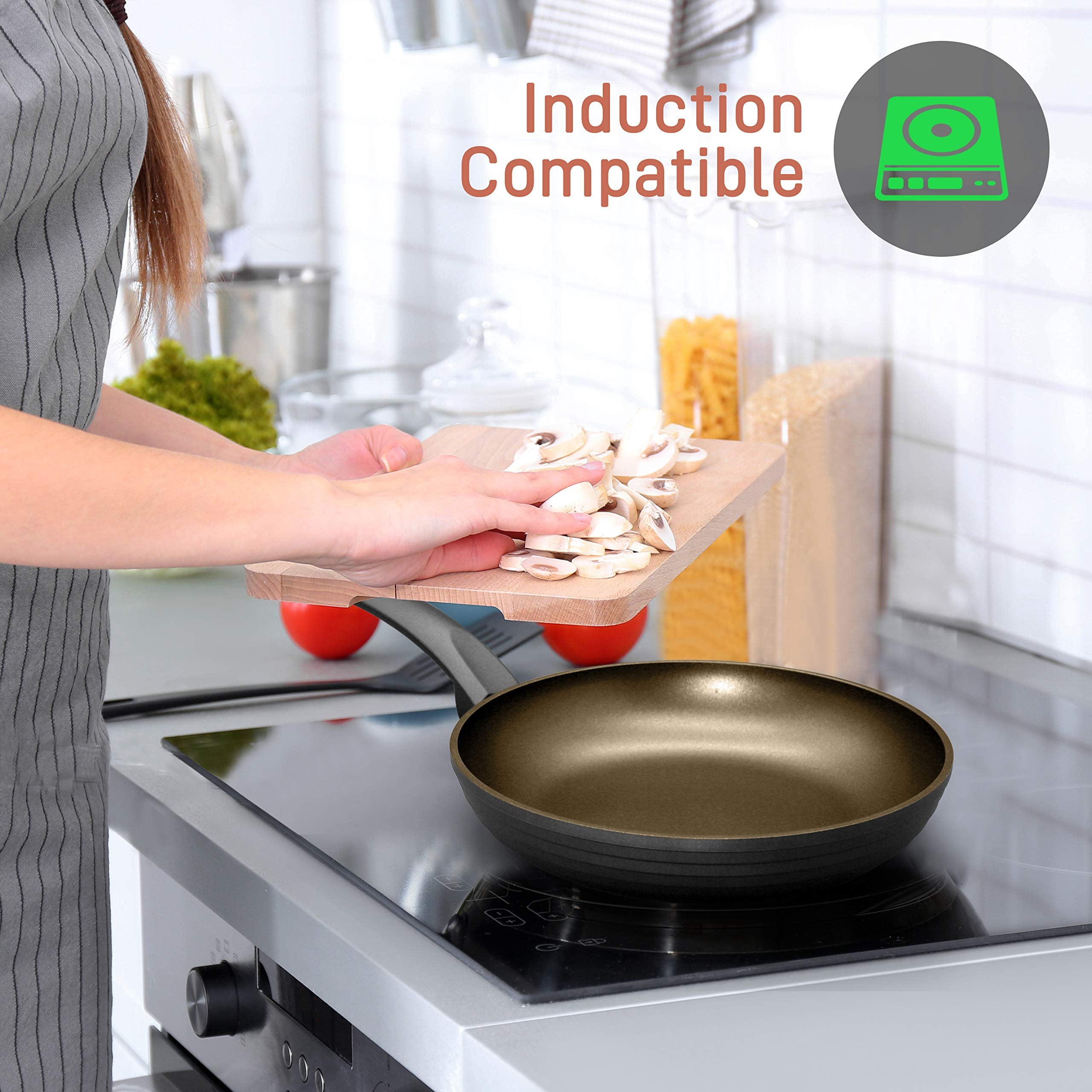 NutriChef 11'' Large Fry Pan - Non-Stick Stylish Kitchen Cookware with Metallic Ridge-Line Pattern