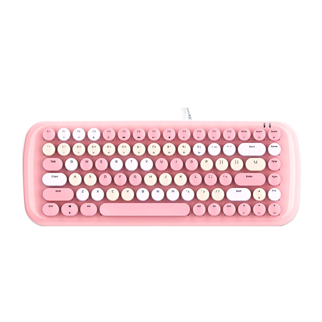 Techinal Colorful Wired Keyboard 84 Keys USB Mechanical Gaming Keyboard with Retro Round Keycap for Laptop