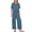 Blue, variant on FRSASU Women'S New Summer Solid Color Casual Cotton Linen Jumpsuit with Pockets Short-Sleeved Wide-Legged Pants Jumpsuit Pants