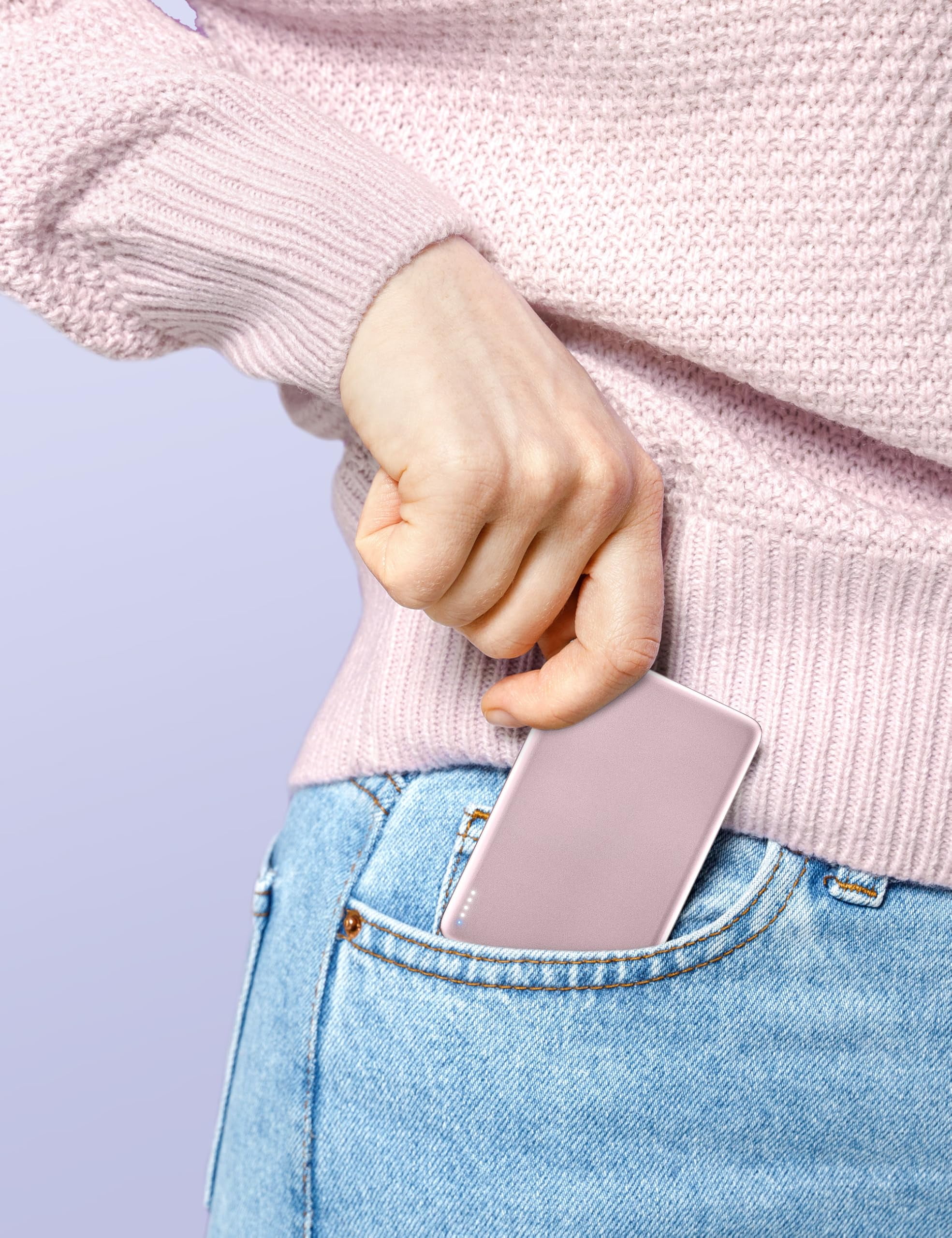 RORRY Magnetic Power Bank, 5000mAh Ultra Slim Wireless Portable Charger, 18W Fast Charging for iPhone Samsung, Pink
